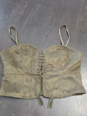 Suede Lace-Up Olive Corset Crop Top